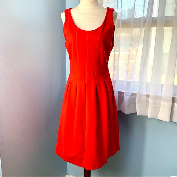 J. Crew Red Pleated Fit and Flare Sleeveless Dress - Picture 2 of 8